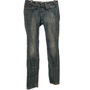 Miss Me Womens Slim Skinny Jeans Blue Stretch Thick Stitch Embellished Denim 26